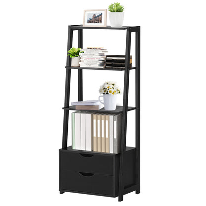 4-Tier Ladder Bookshelf Storage Display with Drawers