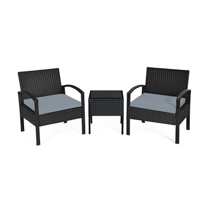 Juego de conversación de patio de ratán para exteriores de 3 piezas con cojines de asiento - Gris