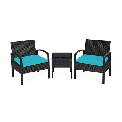Juego de conversación de patio de ratán para exteriores de 3 piezas con cojines de asiento - Gris