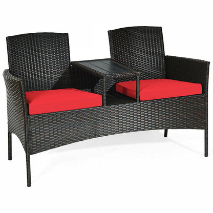 Juego moderno de conversación para patio con mesa de café integrada y cojines - Beige