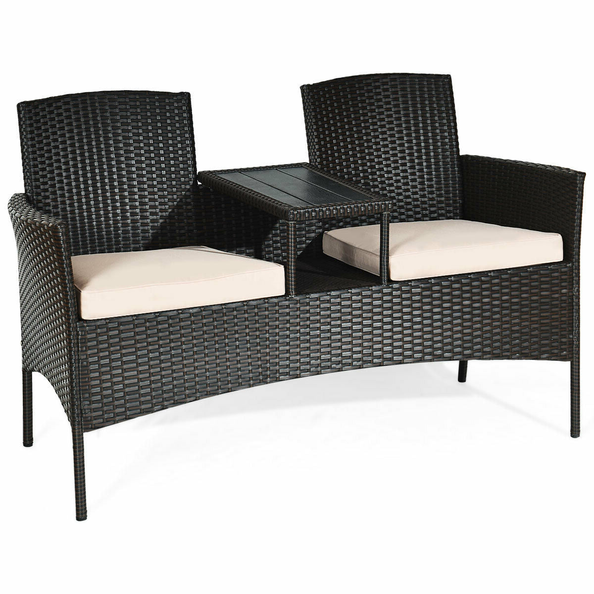 Juego moderno de conversación para patio con mesa de café integrada y cojines - Beige
