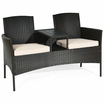 Juego moderno de conversación para patio con mesa de café integrada y cojines - Beige