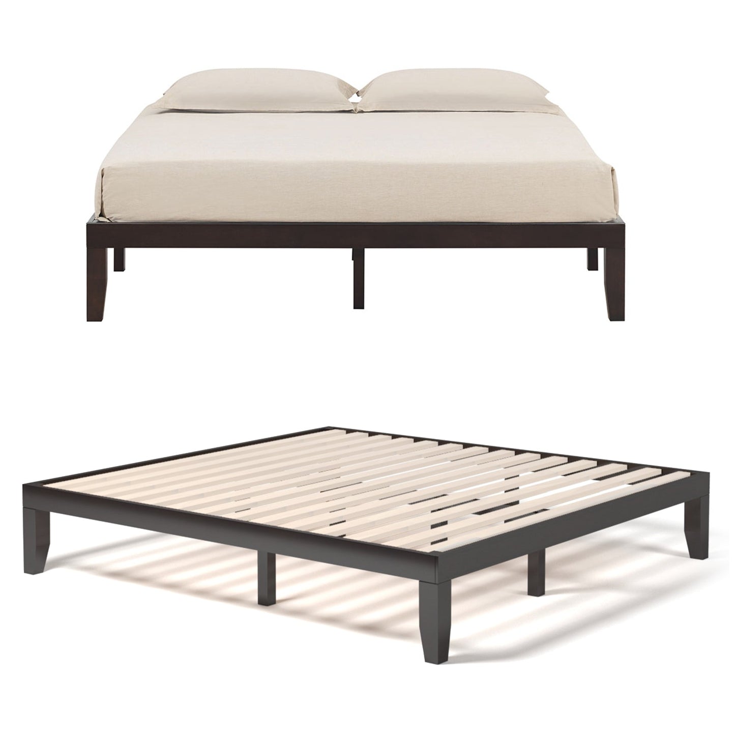 Marco de cama de plataforma de madera King Size de 14 pulgadas - Marrón