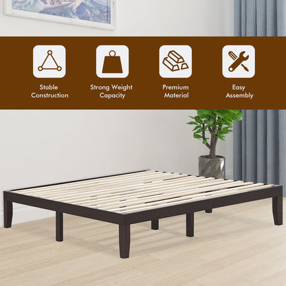 Marco de cama de plataforma de madera King Size de 14 pulgadas - Marrón