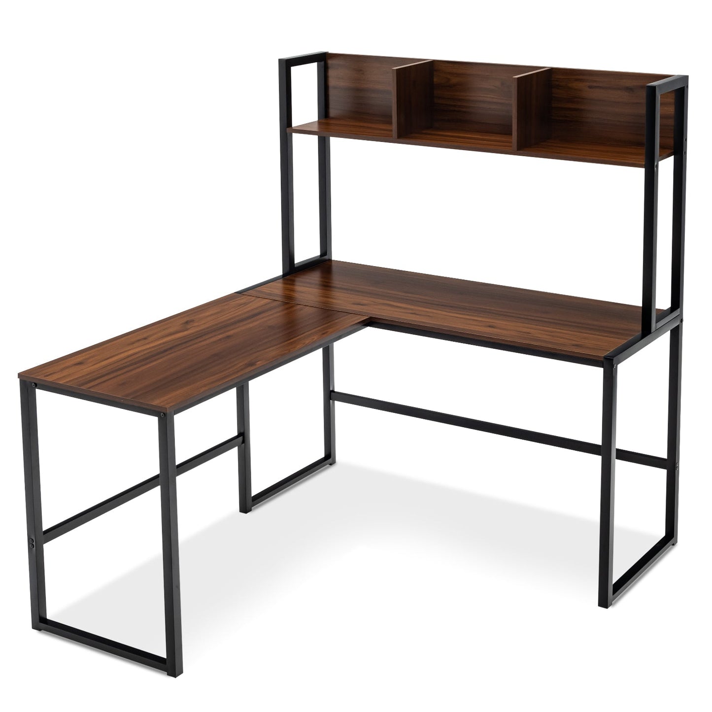 Reversible L-Shaped Corner Desk with Storage Bookshelf-Black