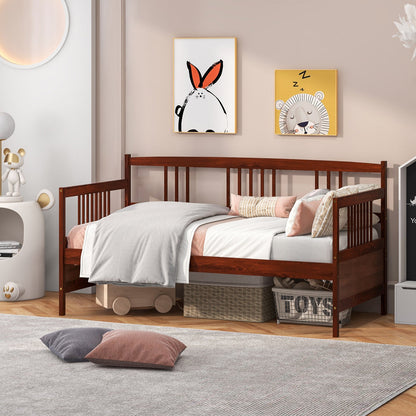 Sofá cama de madera con lamas y barandillas, tamaño individual - Cerezo