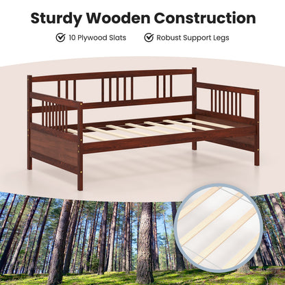 Sofá cama de madera con lamas y barandillas, tamaño individual - Cerezo
