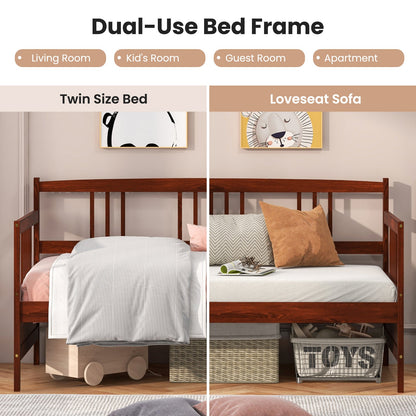 Sofá cama de madera con lamas y barandillas, tamaño individual - Cerezo