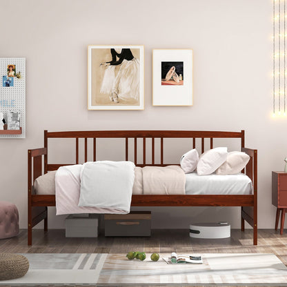 Sofá cama de madera con lamas y barandillas, tamaño individual - Cerezo