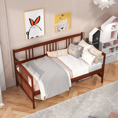 Sofá cama de madera con lamas y barandillas, tamaño individual - Cerezo