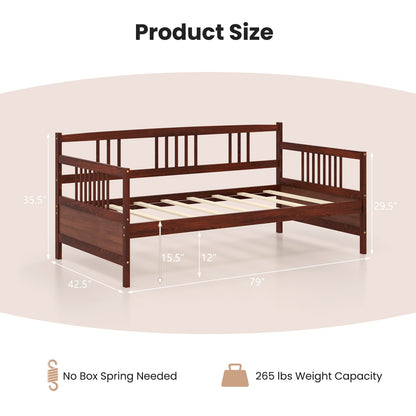Sofá cama de madera con lamas y barandillas, tamaño individual - Cerezo