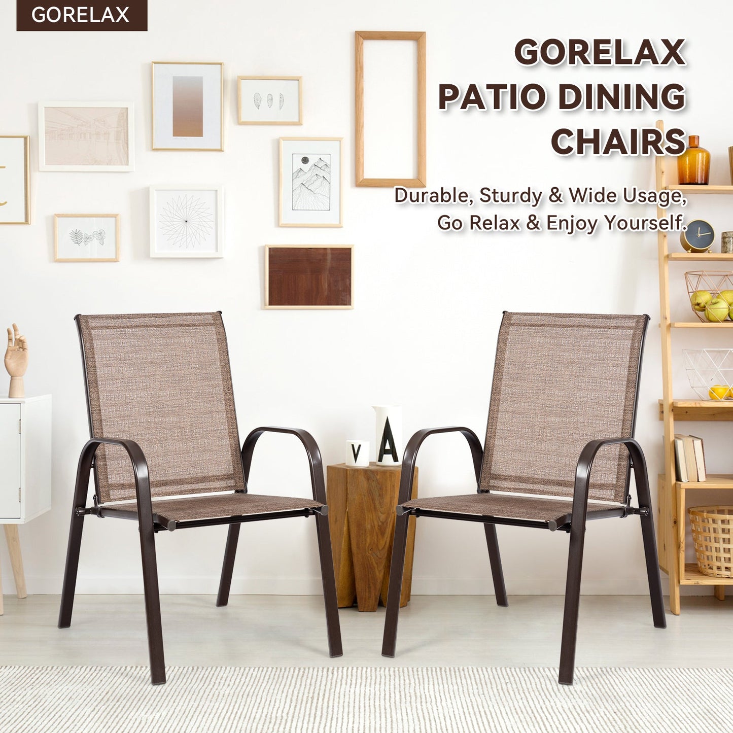 2 sillas de patio, silla de comedor exterior con reposabrazos - Marrón