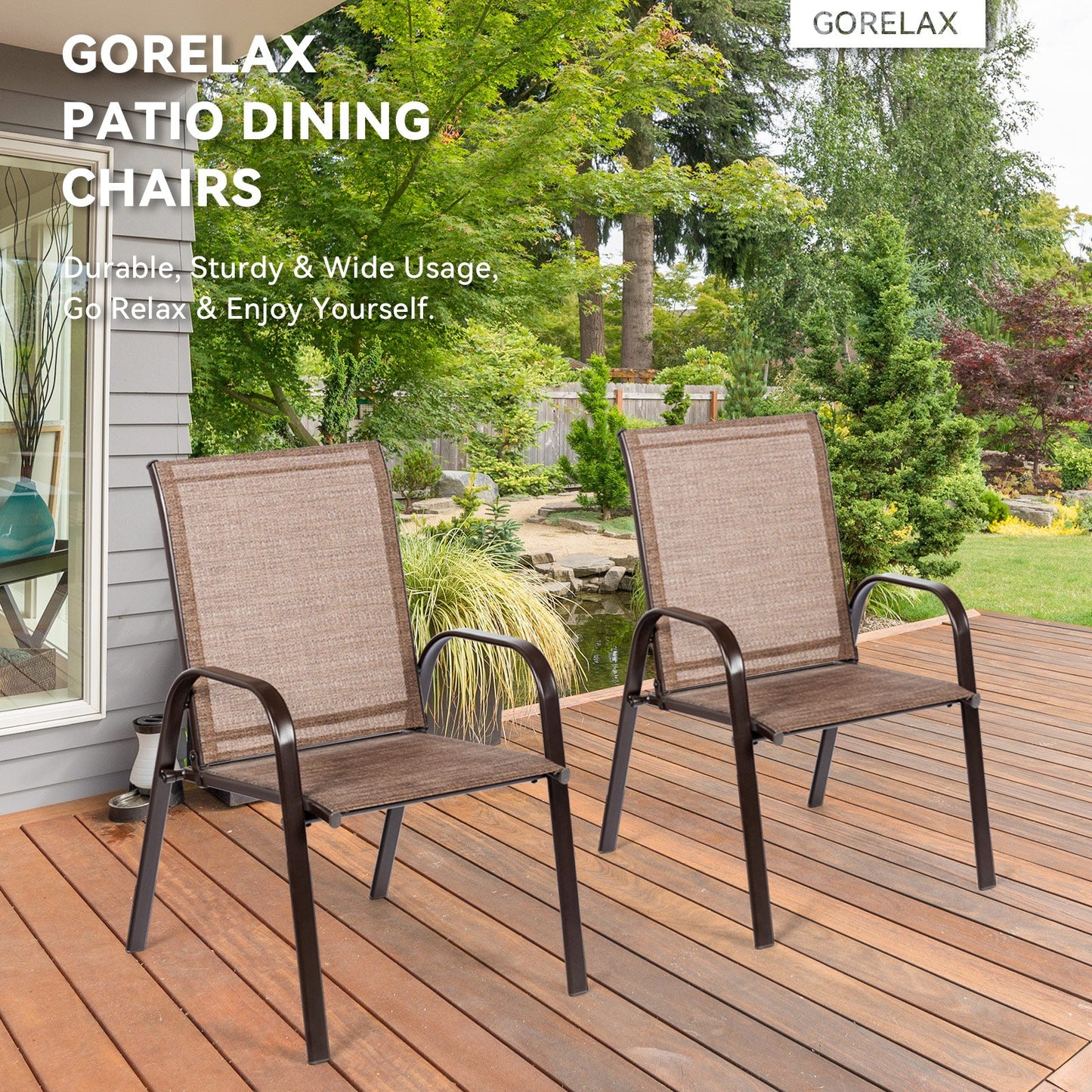 2 sillas de patio, silla de comedor exterior con reposabrazos - Marrón