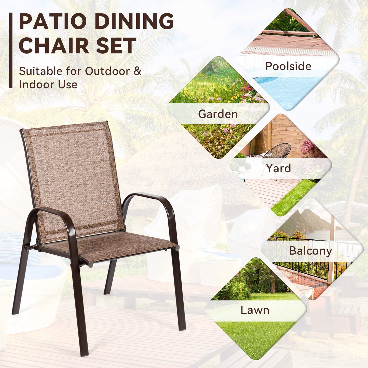 2 sillas de patio, silla de comedor exterior con reposabrazos - Marrón