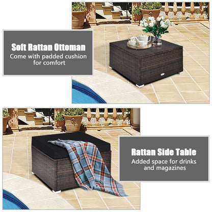 Juego de muebles de mimbre de ratán para patio y jardín de 4 piezas con cojines - Negro