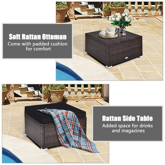 4 Pieces Ottoman Garden Patio Rattan Wicker Furniture Set with Cushion-Black - Tampa Home & Garden Store