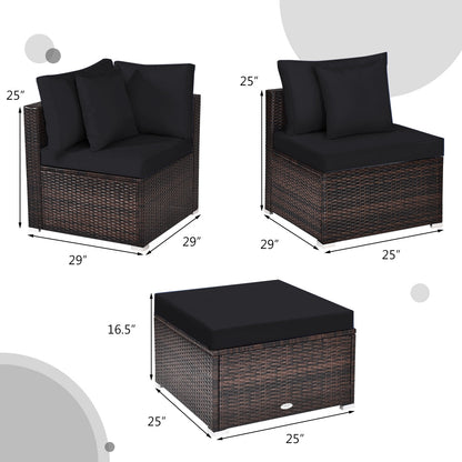 Juego de muebles de mimbre de ratán para patio y jardín de 4 piezas con cojines - Negro