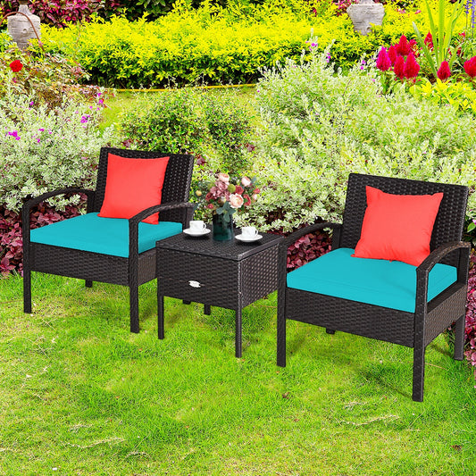 3 Piece PE Rattan Wicker Sofa Set with Washable and Removable Cushion for Patio-Turquoise - Tampa Home & Garden Store