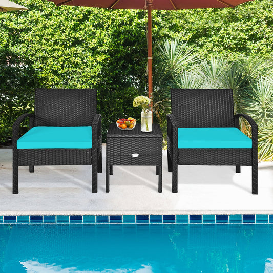 3 Piece PE Rattan Wicker Sofa Set with Washable and Removable Cushion for Patio-Turquoise - Tampa Home & Garden Store