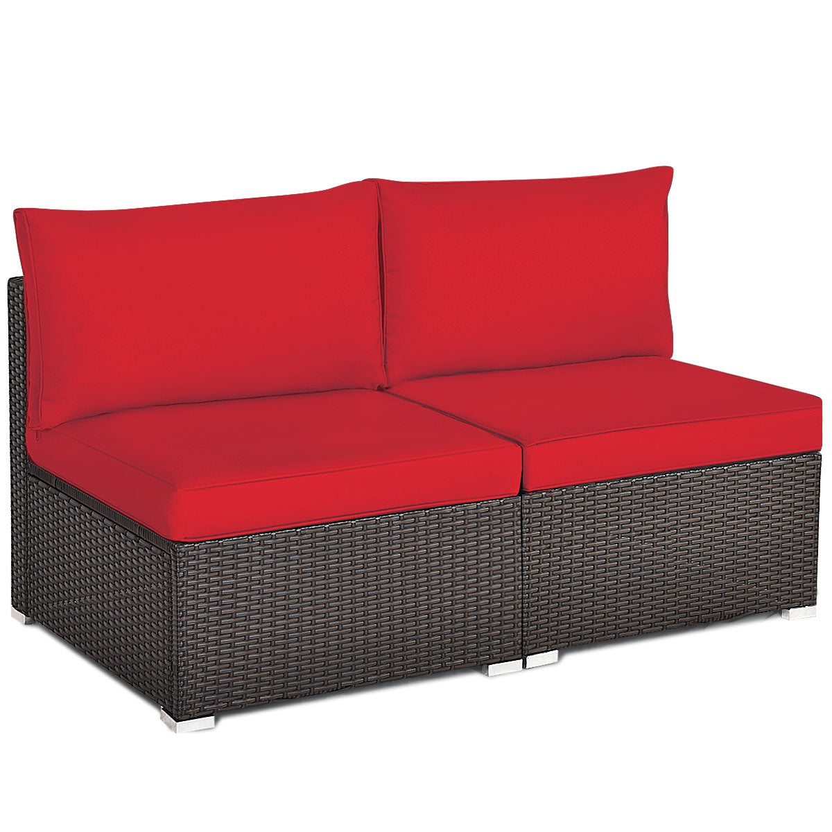 2 Pieces Patio Rattan Armless Sofa Set with 2 Cushions and 2 Pillows-Navy