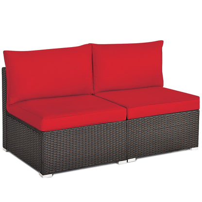 2 Pieces Patio Rattan Armless Sofa Set with 2 Cushions and 2 Pillows-Navy