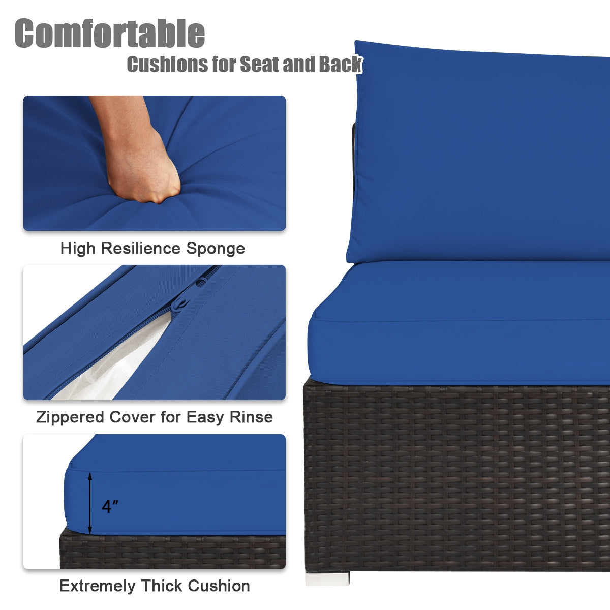 Juego de sofá seccional de ratán para patio exterior de 6 piezas con mesa de centro - Azul