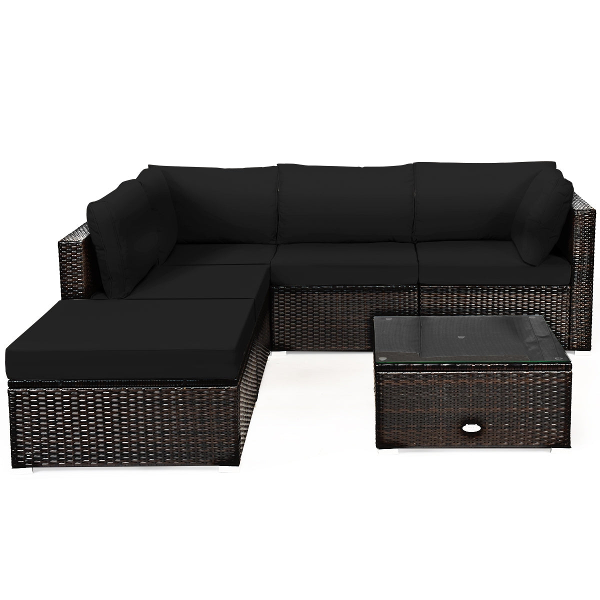 Juego de sofá seccional de ratán para patio exterior de 6 piezas con mesa de centro - Azul