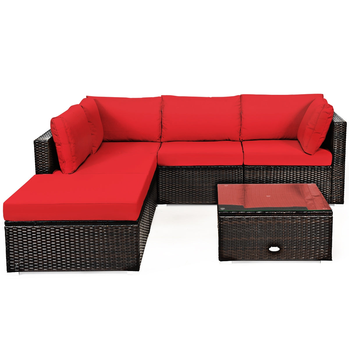 Juego de sofá seccional de ratán para patio exterior de 6 piezas con mesa de centro - Azul