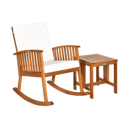 Juego de 2 sillas mecedoras con mesa de patio de madera de acacia