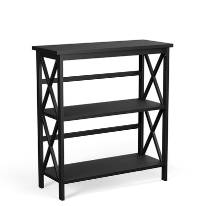 Estantería Etagere de Almacenamiento de Madera de 3 Niveles Multifuncional con Diseño en X - Negro