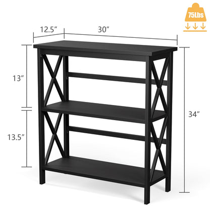 Estantería Etagere de Almacenamiento de Madera de 3 Niveles Multifuncional con Diseño en X - Negro