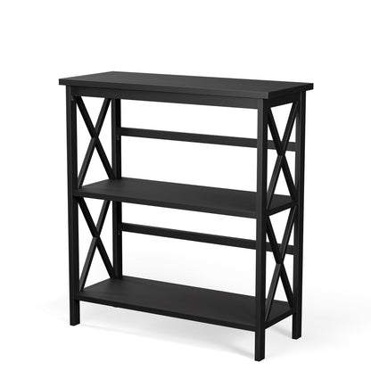 Estantería Etagere de Almacenamiento de Madera de 3 Niveles Multifuncional con Diseño en X - Negro