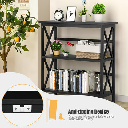 Estantería Etagere de Almacenamiento de Madera de 3 Niveles Multifuncional con Diseño en X - Negro
