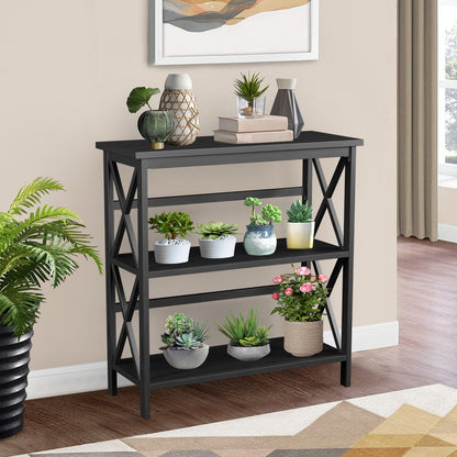 Estantería Etagere de Almacenamiento de Madera de 3 Niveles Multifuncional con Diseño en X - Negro