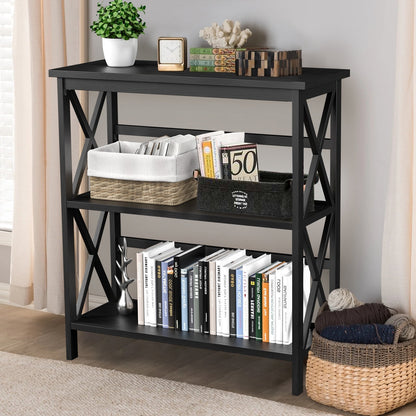 Estantería Etagere de Almacenamiento de Madera de 3 Niveles Multifuncional con Diseño en X - Negro
