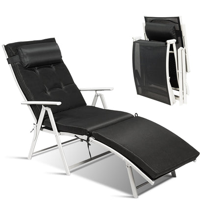 Tumbona reclinable plegable ligera para exteriores con almohada - Negro