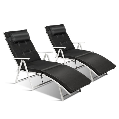 Tumbona reclinable plegable ligera para exteriores con almohada - Negro