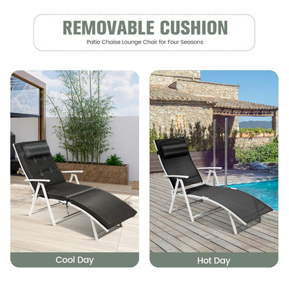 Tumbona reclinable plegable ligera para exteriores con almohada - Negro