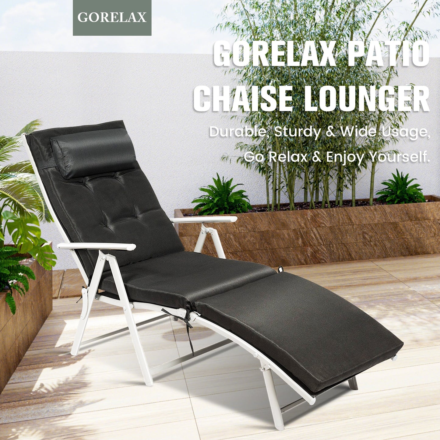 Tumbona reclinable plegable ligera para exteriores con almohada - Negro