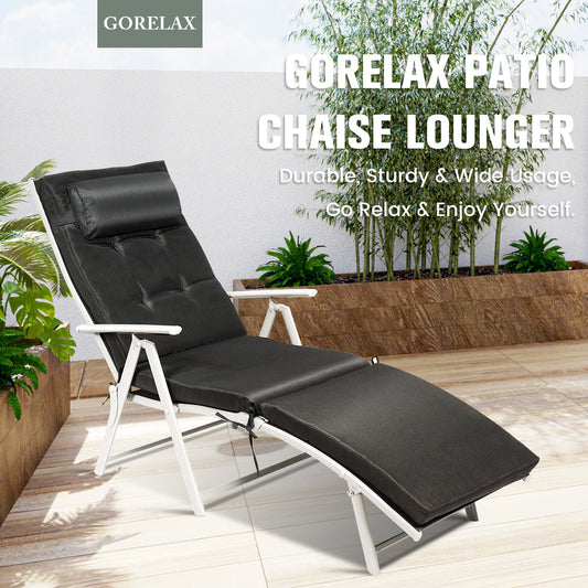 Adjustable Outdoor Lightweight Folding Chaise Lounge Chair with Pillow-Black - Tampa Home & Garden Store