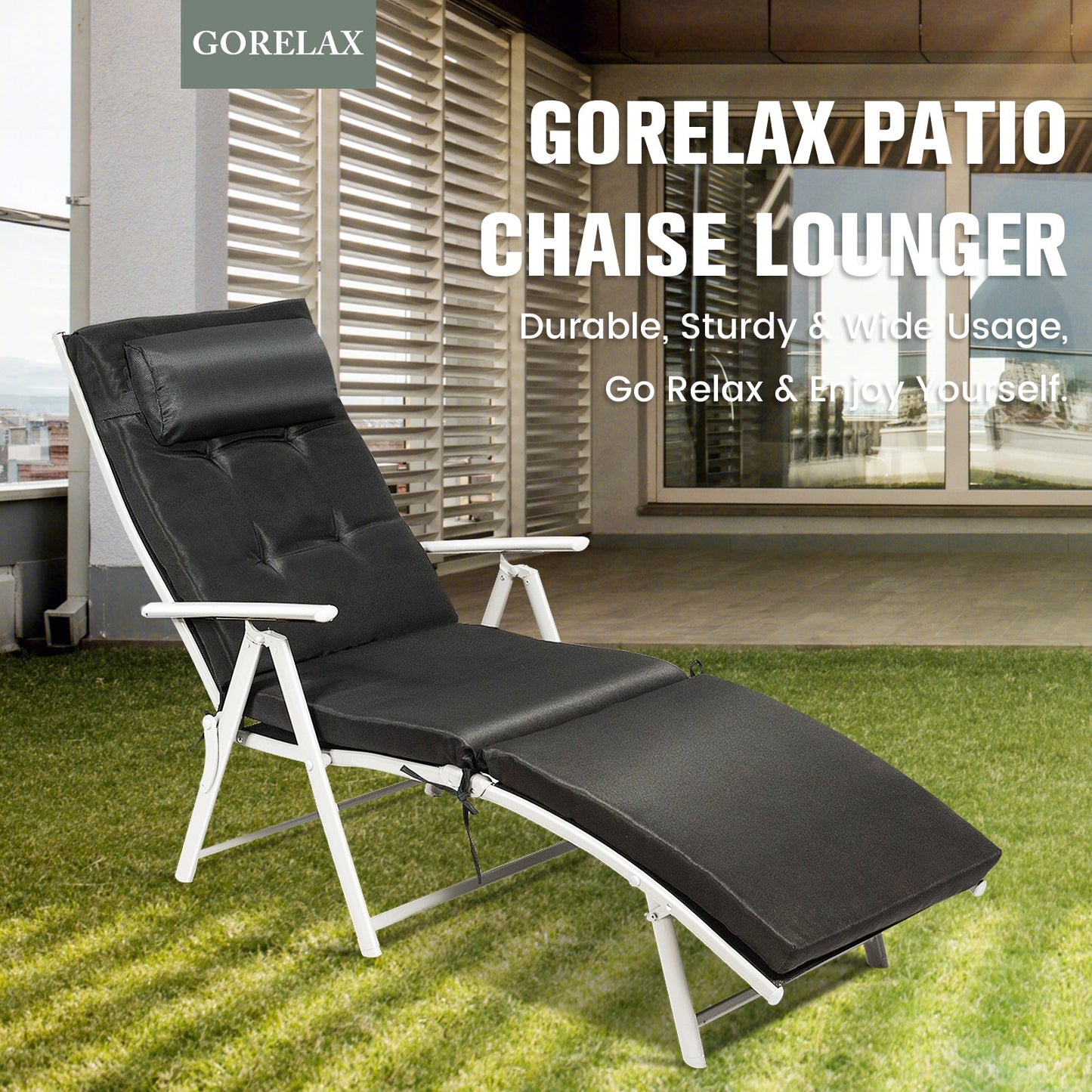 Tumbona reclinable plegable ligera para exteriores con almohada - Negro