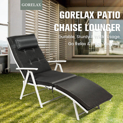 Tumbona reclinable plegable ligera para exteriores con almohada - Negro