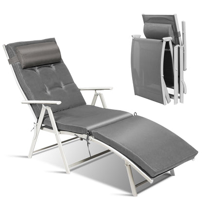 Tumbona reclinable plegable ligera para exteriores con almohada - Negro
