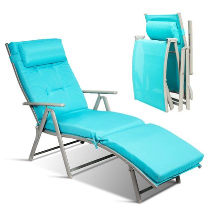 Tumbona reclinable plegable ligera para exteriores con almohada - Negro