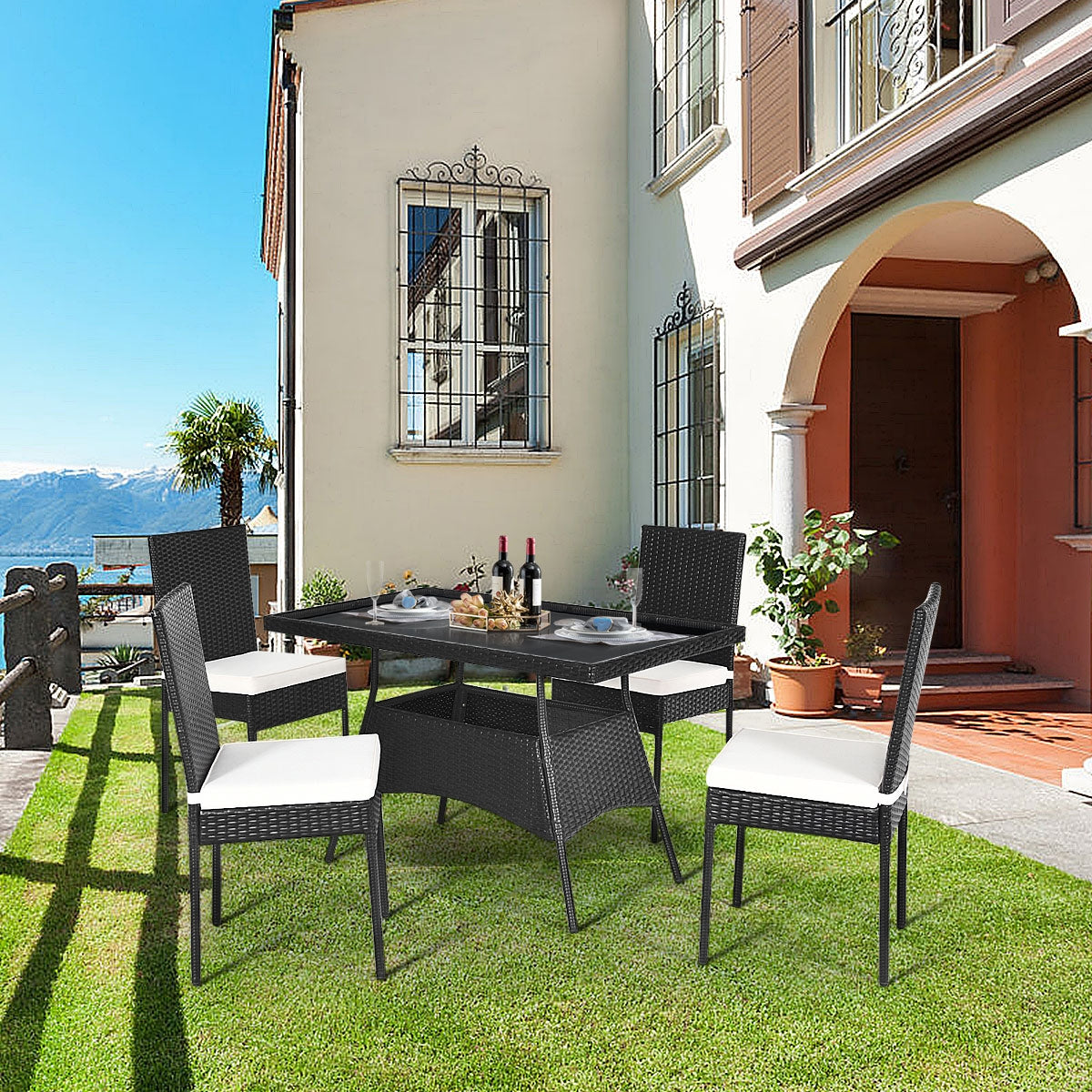 Rattan Patio Dining Set with Glass Top Cushions