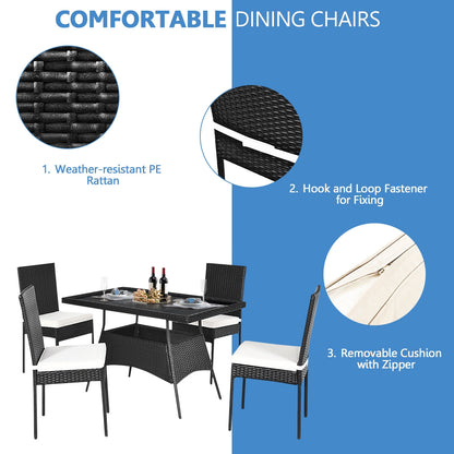 Rattan Patio Dining Set with Glass Top Cushions