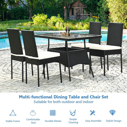 Rattan Patio Dining Set with Glass Top Cushions