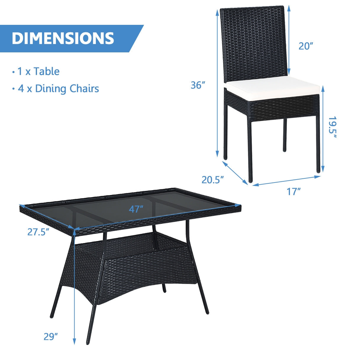 Rattan Patio Dining Set with Glass Top Cushions