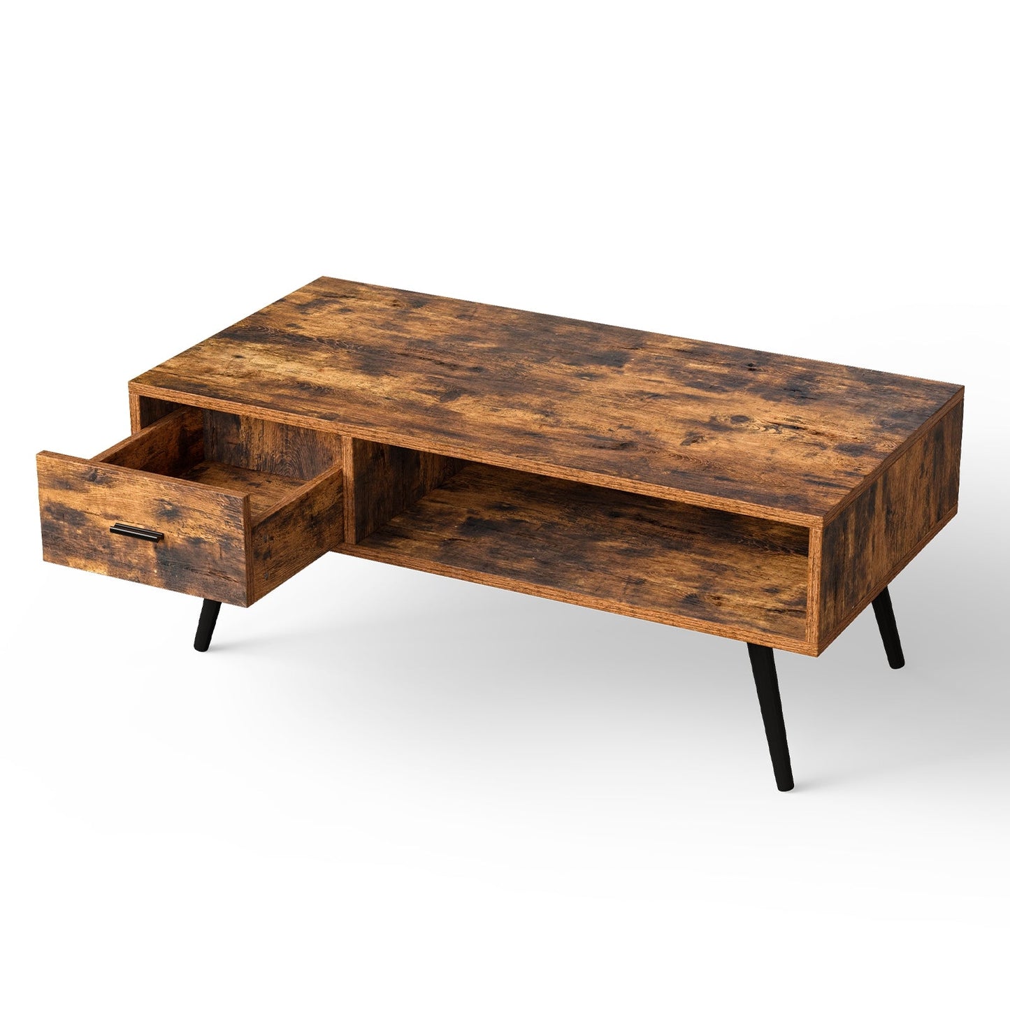 Mesa de centro rectangular retro con cajón y estante de almacenamiento - Marrón rústico