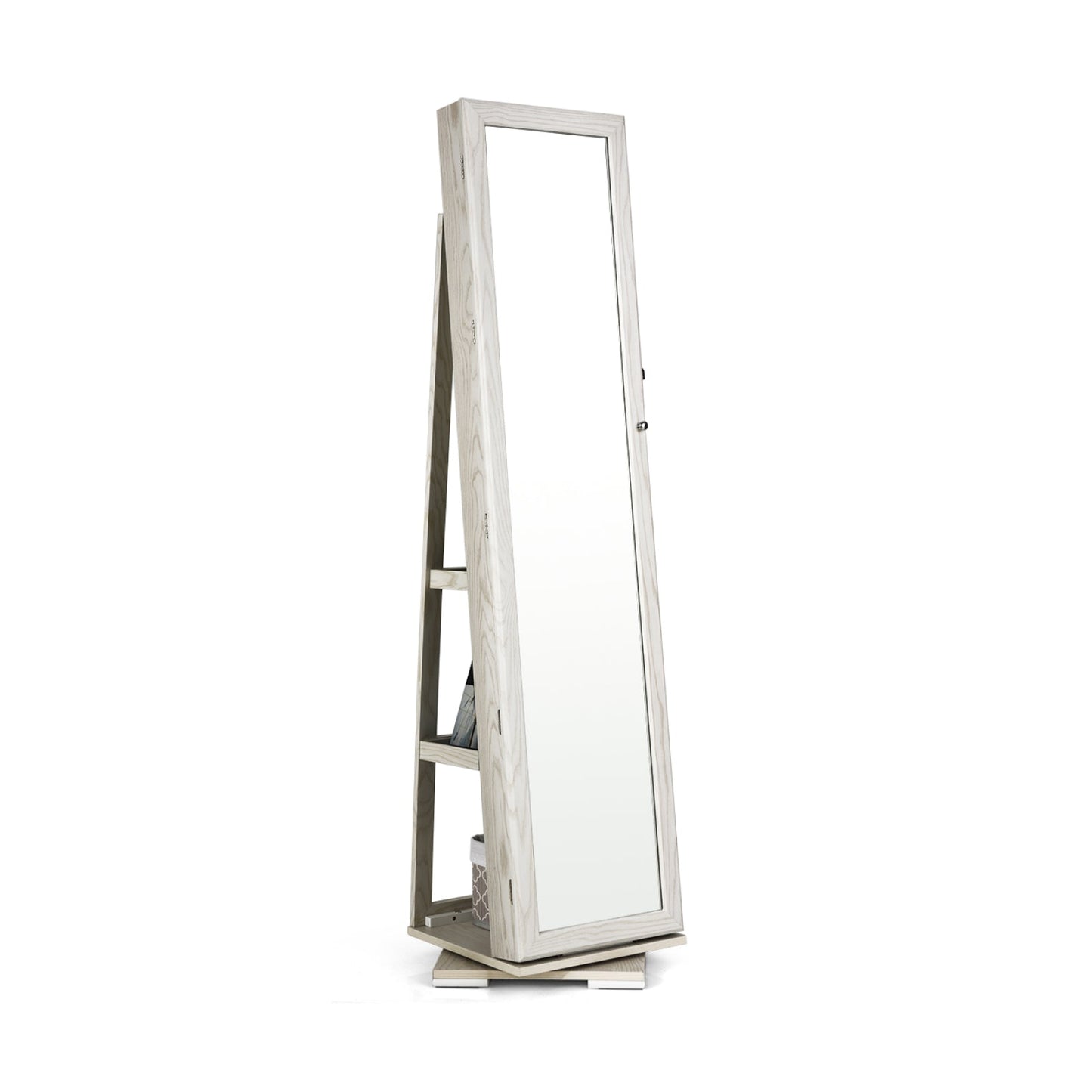 360° Rotatable 2-in-1 Lockable Jewelry Cabinet with Full-Length Mirror-Brown